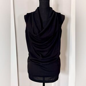 Morrissey Y? Elegant Black Sleeveless Drape Top with back buckle detail